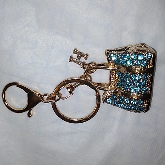 Purse chain or keychain gold with blue rhinestones - Picture 5 of 6